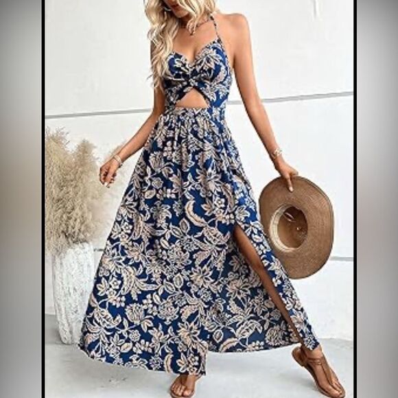 Nordstrom Dresses & Skirts - Boho Floral Maxi Dress - Navy & White